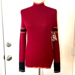 Jamie & Layla Striped Sporty Mock Neck Sweater